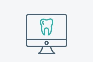 A simplistic dental vector image of a computer monitor displaying a singular tooth
