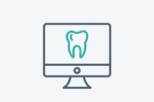 A simplistic dental vector image of a computer monitor displaying a singular tooth
