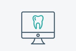 A simplistic dental vector image of a computer monitor displaying a singular tooth